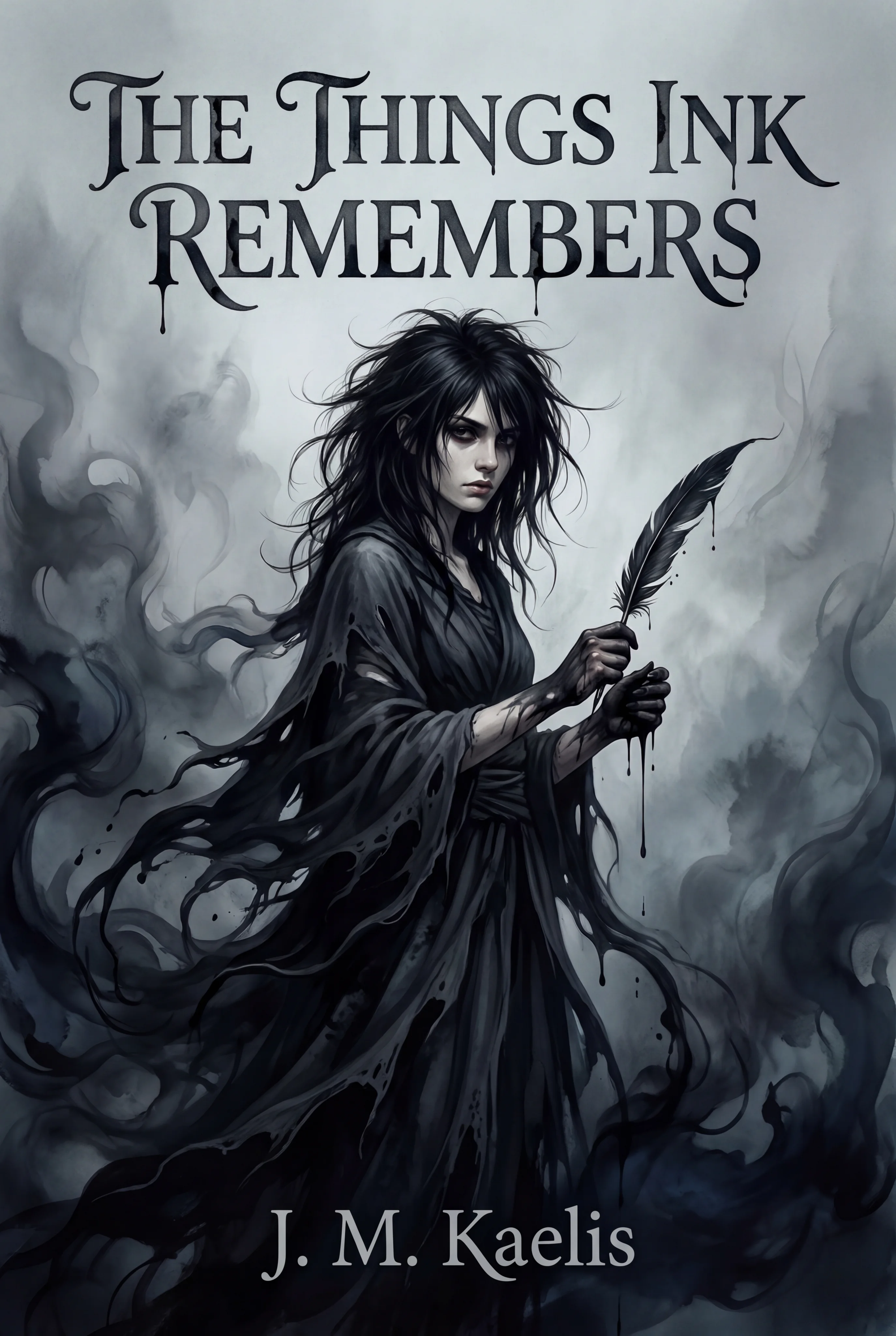 Book cover design with ink wash painting showing fluid brushstrokes and soft gradients