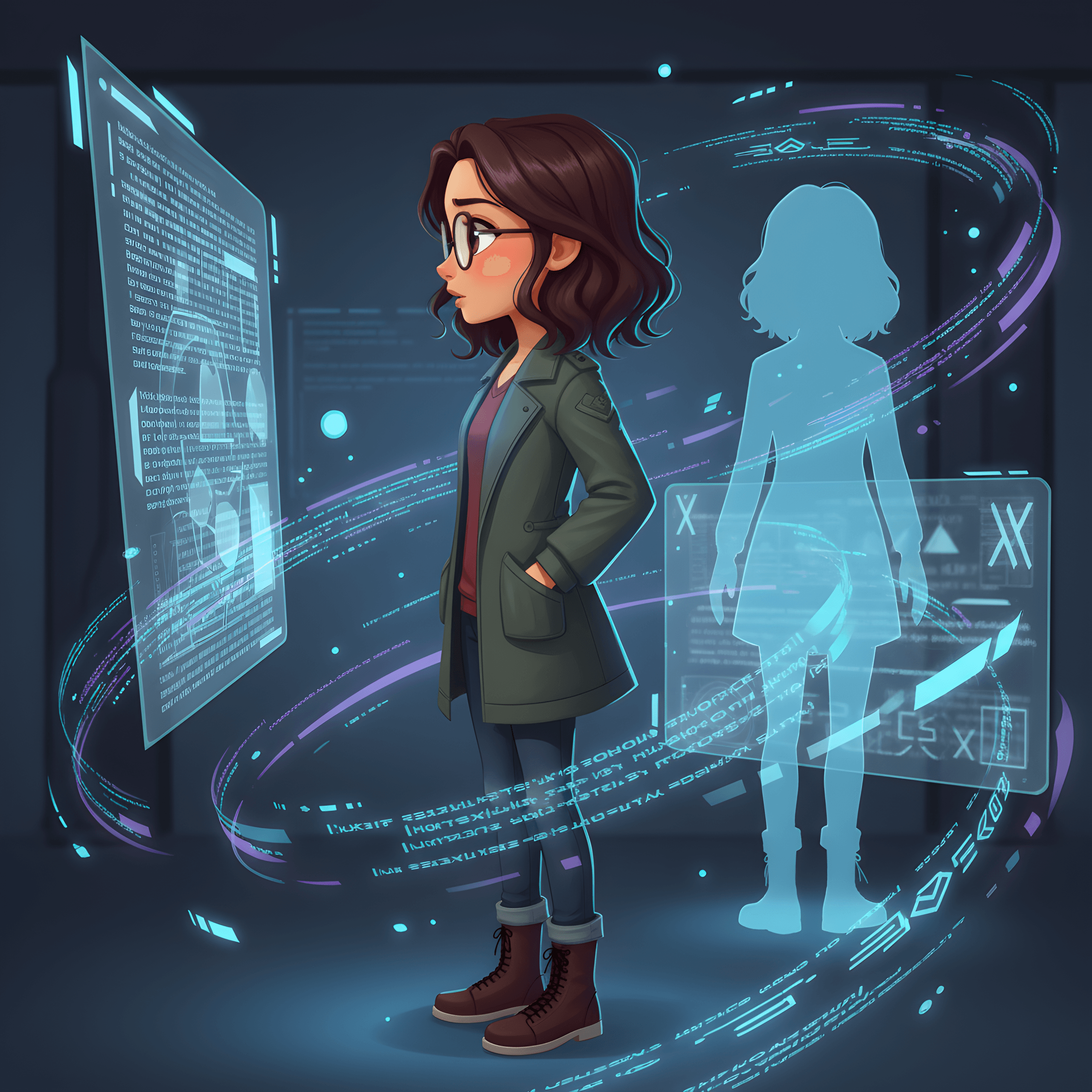 Vollständiges Buchillustration-Beispiel mit der Figur Aria Fenwick in einer Kinderszene