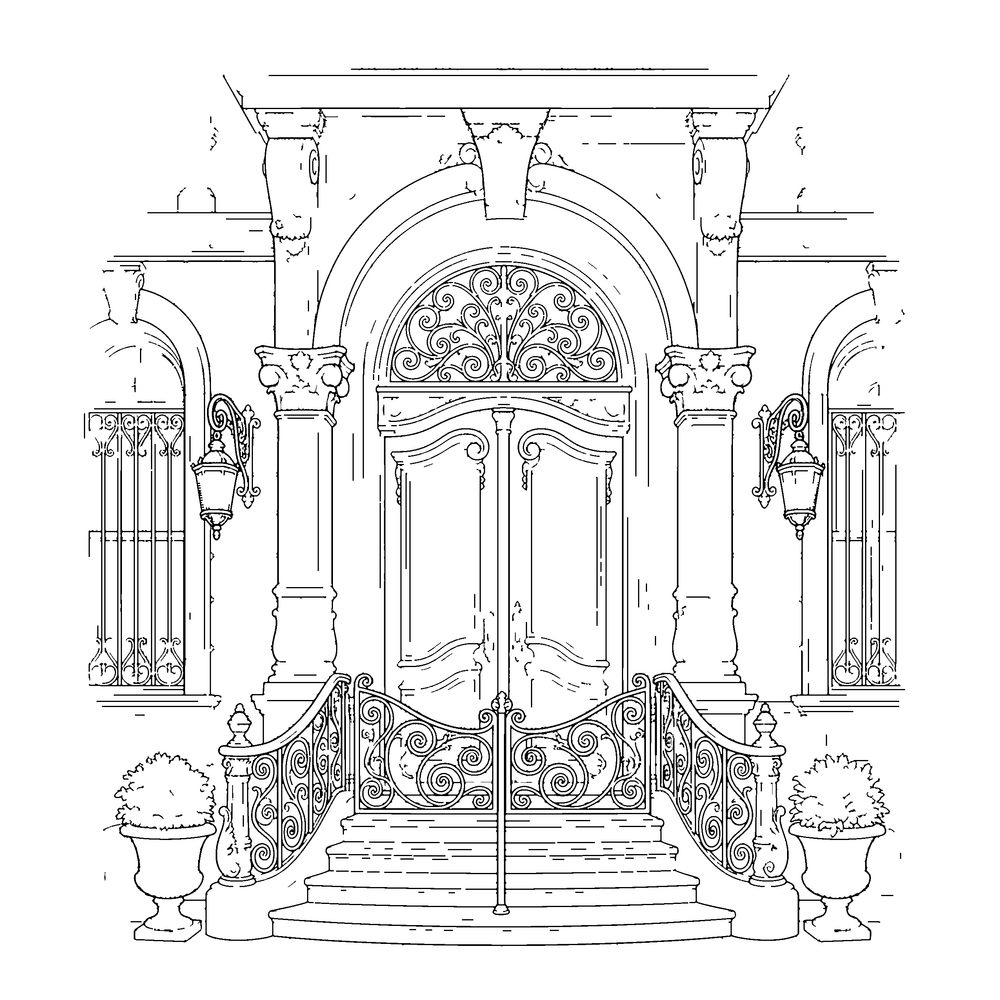 Architecture style coloring page example