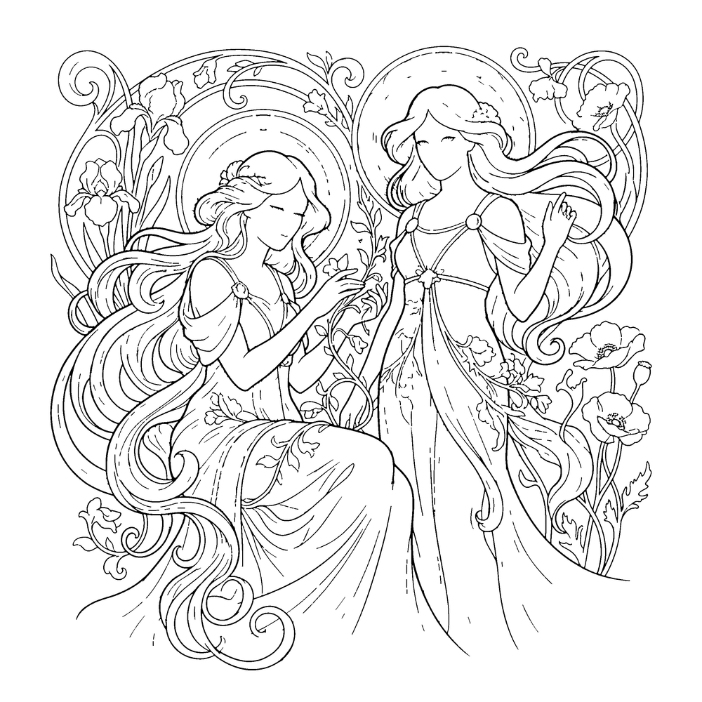 Art nouveau style coloring page example