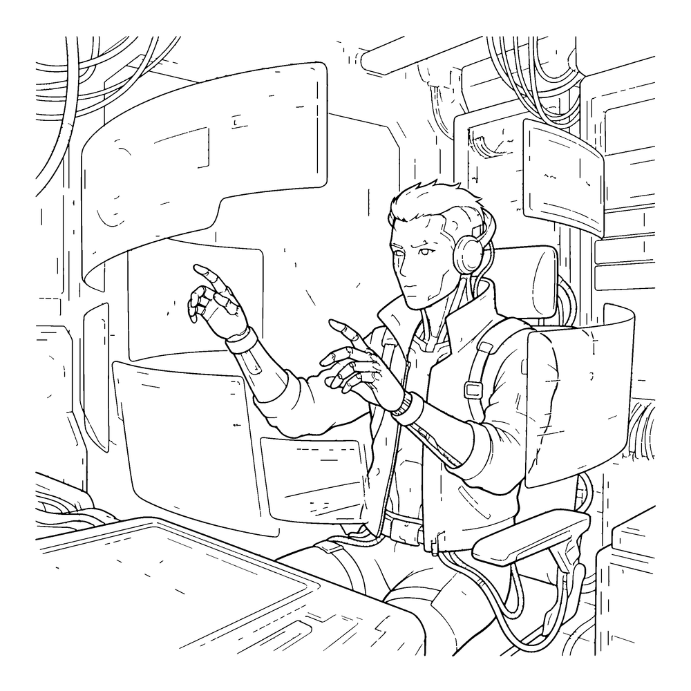 Cyberpunk / Sci-Fi style coloring page example