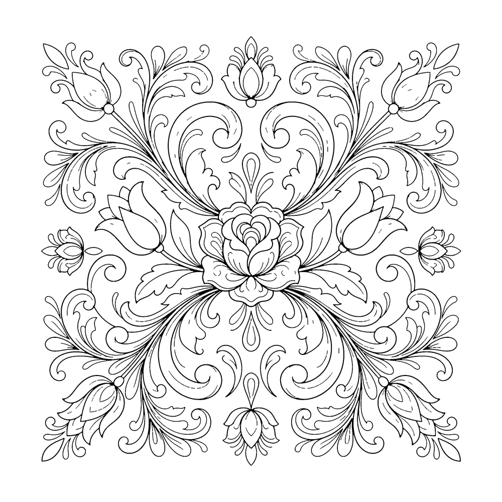 Scandinavian Folk Art style coloring page example