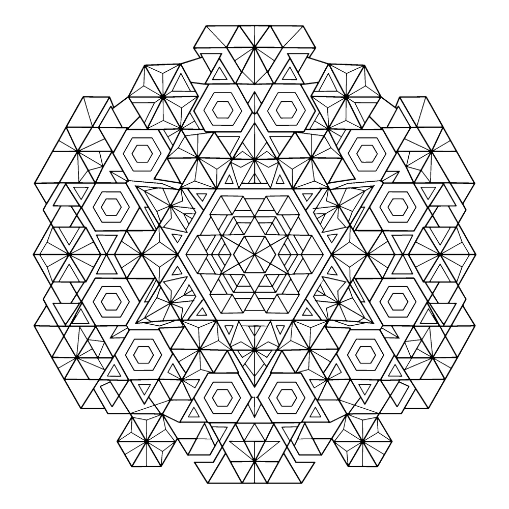 Geometric coloring page: tessellating triangles and hexagons