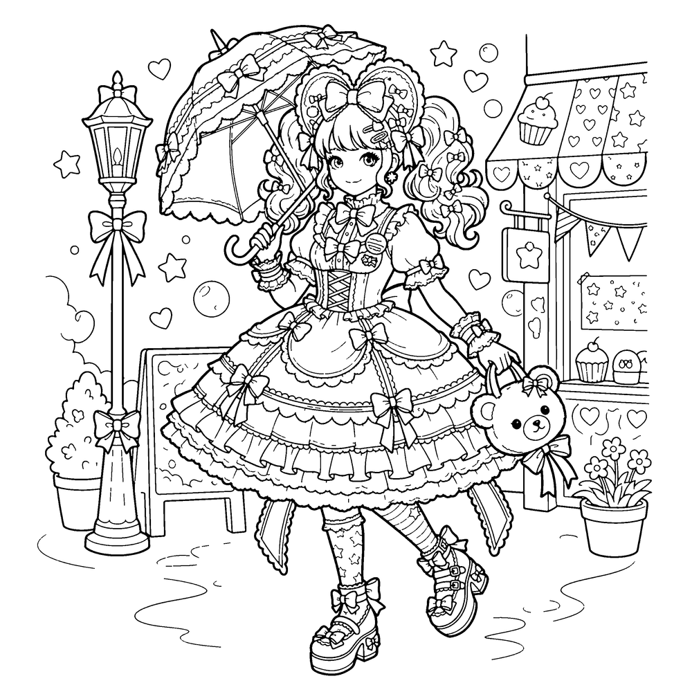 Harajuku / J-Fashion style coloring page example