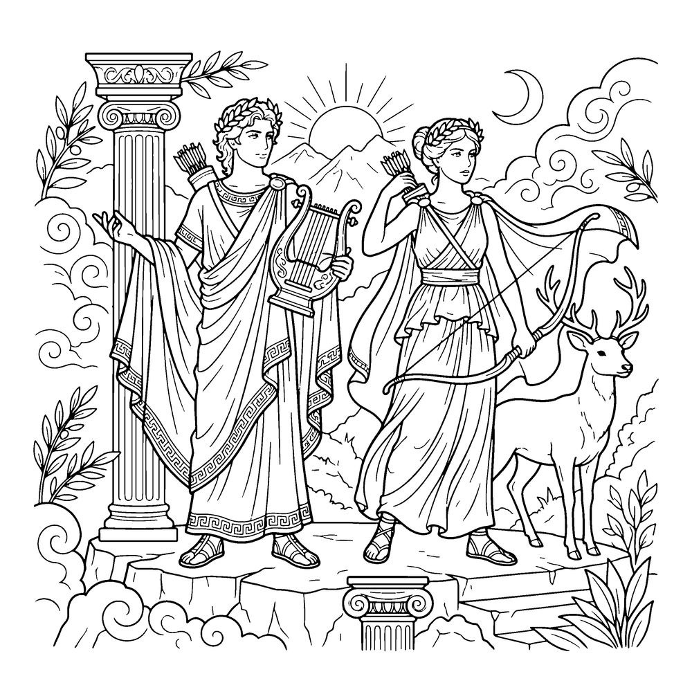 Mythology style coloring page example