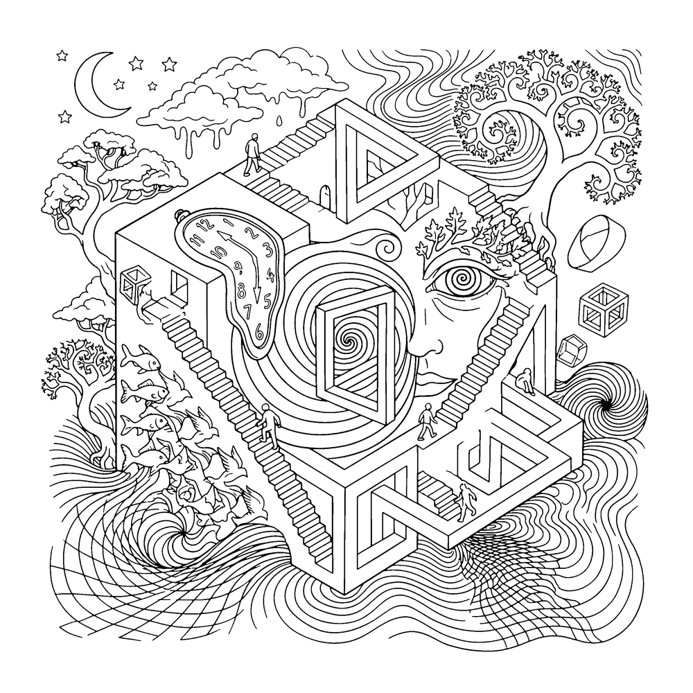 Psychedelic / Surreal style coloring page example