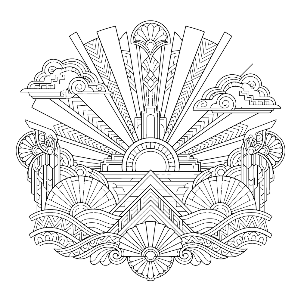 Art Deco (Retro) style coloring page example